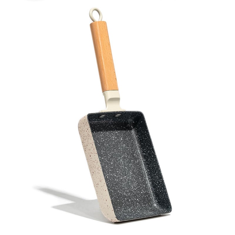 LISOS Ceramic Coating Square Japanese Tamagoyaki Omelette Small Skillet, Non-stick Rectangle Egg Roll Pan with Wood Handle - Image 1